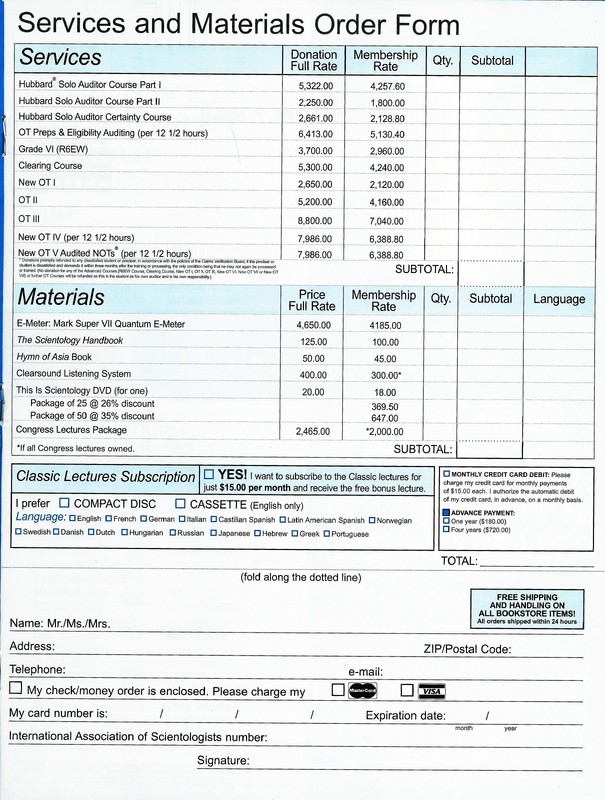Services and Materials Order Form